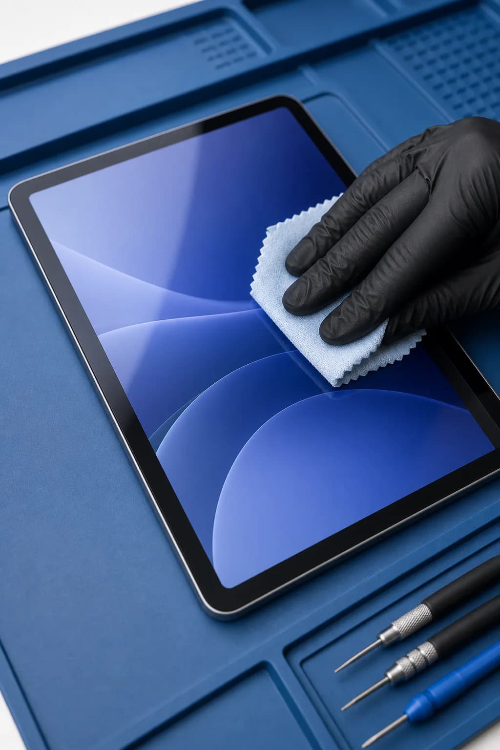 Restored tablet receiving a final screen polish